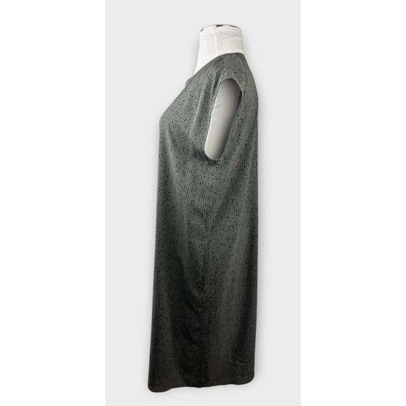 Eileen Fisher 100% Silk Round Neck Maxi Shift Dress Gray Black Print Size Large - Picture 5 of 16